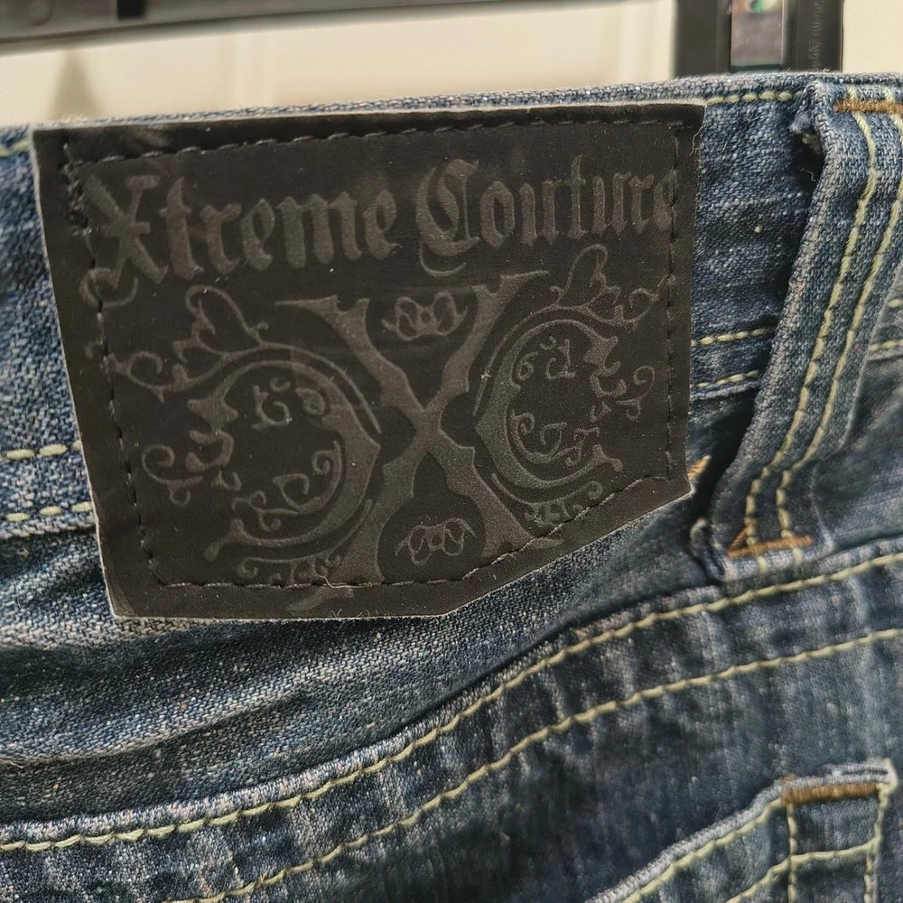 Xtreme Couture Affliction Mens Blue Studded Cross Straight Leg Jeans Y2K MMA